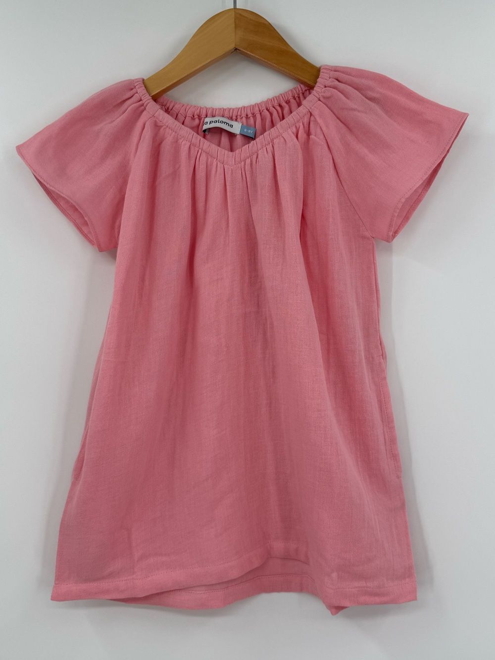 NWT La Paloma Cotton Gauze Gathered Neck Dress | Pink | Girl’s 2-3Y